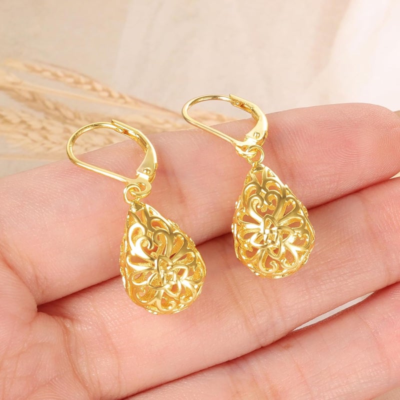 Lancharmed 925 Sterling Silver 14K Gold French Style Leverback Earrings, Heart Dangle Drop Earrings for Women Hypoallergenic Jewelry - Image 4